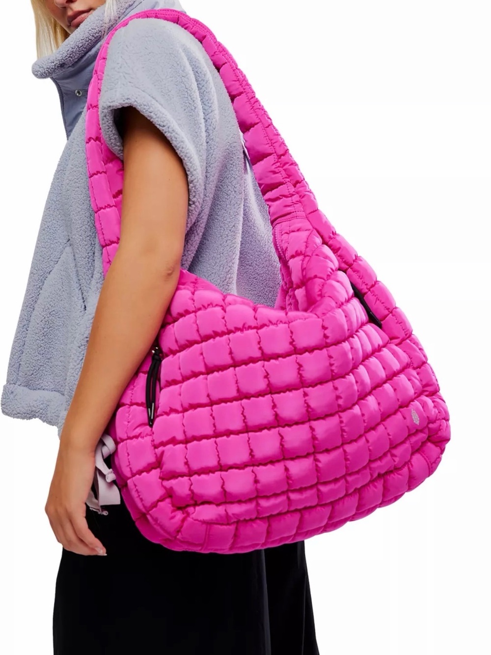 NWT FP Movement - Free People Quilted Fuchsia Flirt Hot Pink Puffer Shoulder Bag